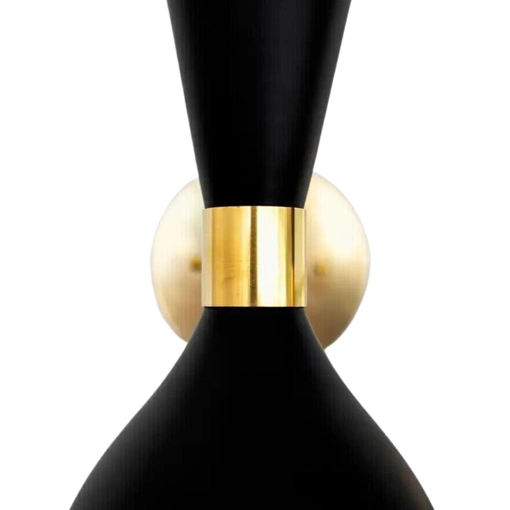 1950 Wandleuchte Diabolo Paar moderner schwarzer Wandleuchten im Stil Stilnovo