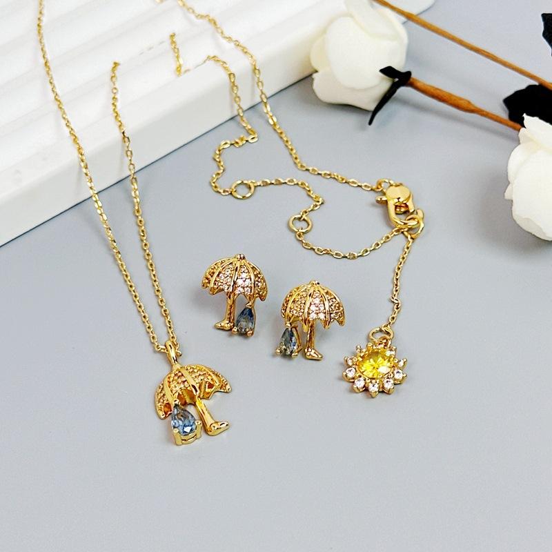Fashion Light Luxury Small Umbrella Pendant Women'S Necklace Simple And Exquisite Zircon Umbrella Stud Earrings