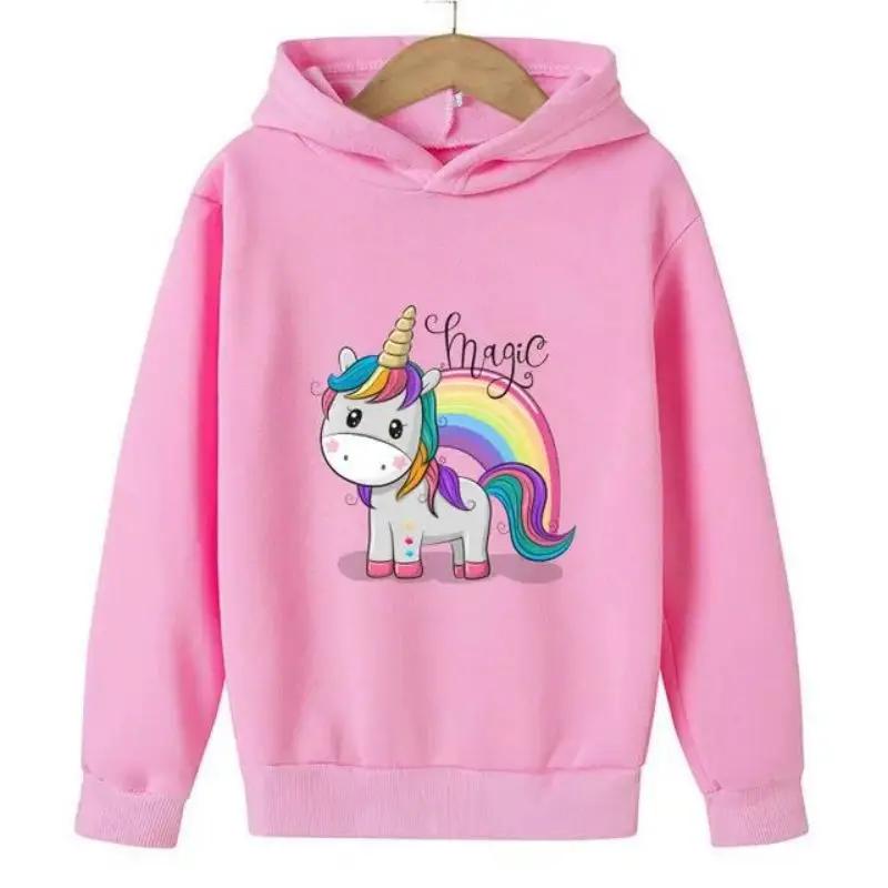Children Unicorn Cartoon Hoodie Clothing Boys Girls Tops 3-12 Years Cute Printing Hoodie Spring Autumn Kid Pullover Sweatshirt