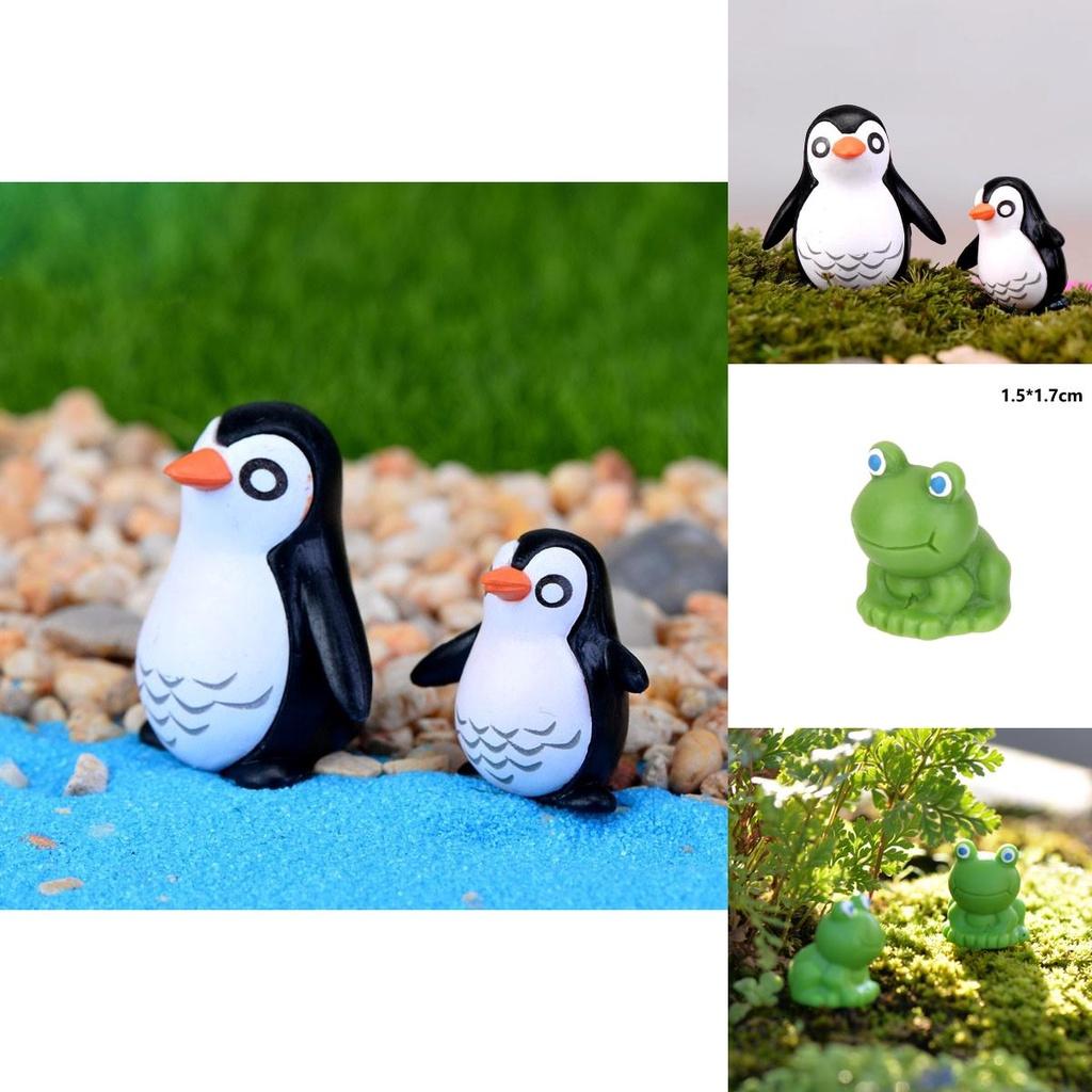 Whimsical Penguin Father And Son Decoration Set With Small Cute Frog For Gardens