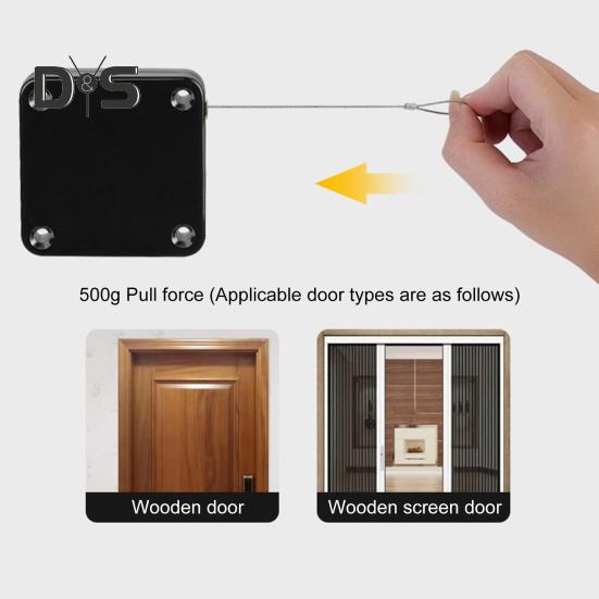 Chiudiporta automatico con filo d'acciaio da 1,2 m, regolabile, senza fori, montaggio a parete, per camera da letto, bagno, tenda da doccia, dispositivo di apertura e chiusura della porta scorrevole