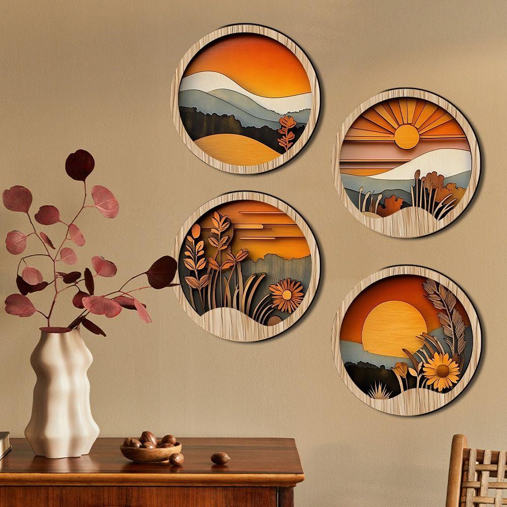 4Pcs Round Frames Aesthetic Ornament Bohemian Style Geometric Frames Wall Art  Door