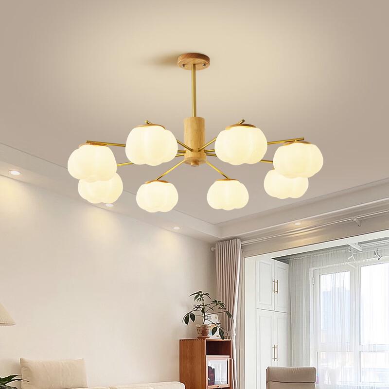 Japanese Style Cream Wood Grain 3-Head Cotton Pendant Lamp