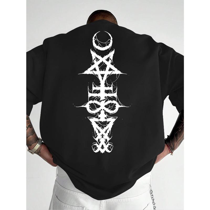 European Size Men's Dark Occult T-Shirt with Spell Chants & Wizard Rune Print - Loose Fit Casual Summer Tee Suitable for Daily Wear & Gothic Outfits