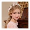 YFFSFDC Flower Hairband with Pearls and Ribbons, Bridal Wedding Hair Accessories for Ceremonies, Photoshoots, Girls - Adjustable, Flexible,