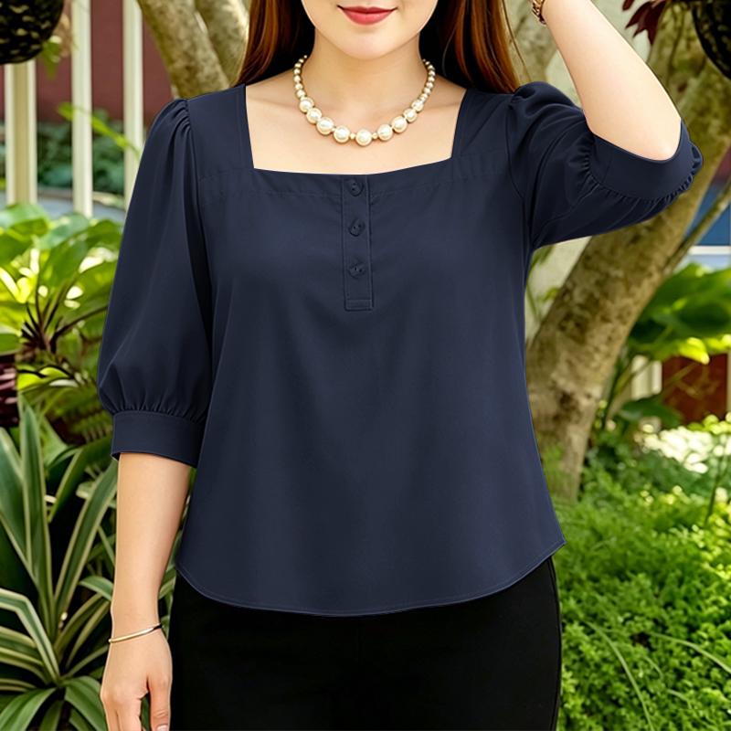 ZANZEA Women Square Collar Solid Color Casual 3/4 Sleeve Blouse