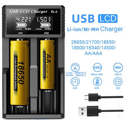 Caricabatterie intelligente LCD USB 1/2 slot doppio per batteria al litio ricaricabile 18650 da 3,7 V per batteria NI-MH AA/AAA da 1,2 V