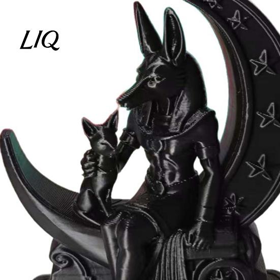 Crescent Moon Anubis Statue 3D Printed Figurine, Ancient Egyptian Mythology Statue, Decor Dark Style Wolf Desk Ornament, Unique Cultural Gift