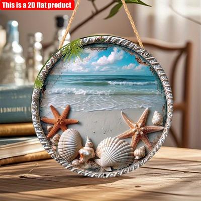 Décoration murale à suspendre en bois, motif étoile de mer et coquillage, 2D, 20 x 20 cm, idéale pour les vacances en bord de mer, les cafés et les vacances d'été