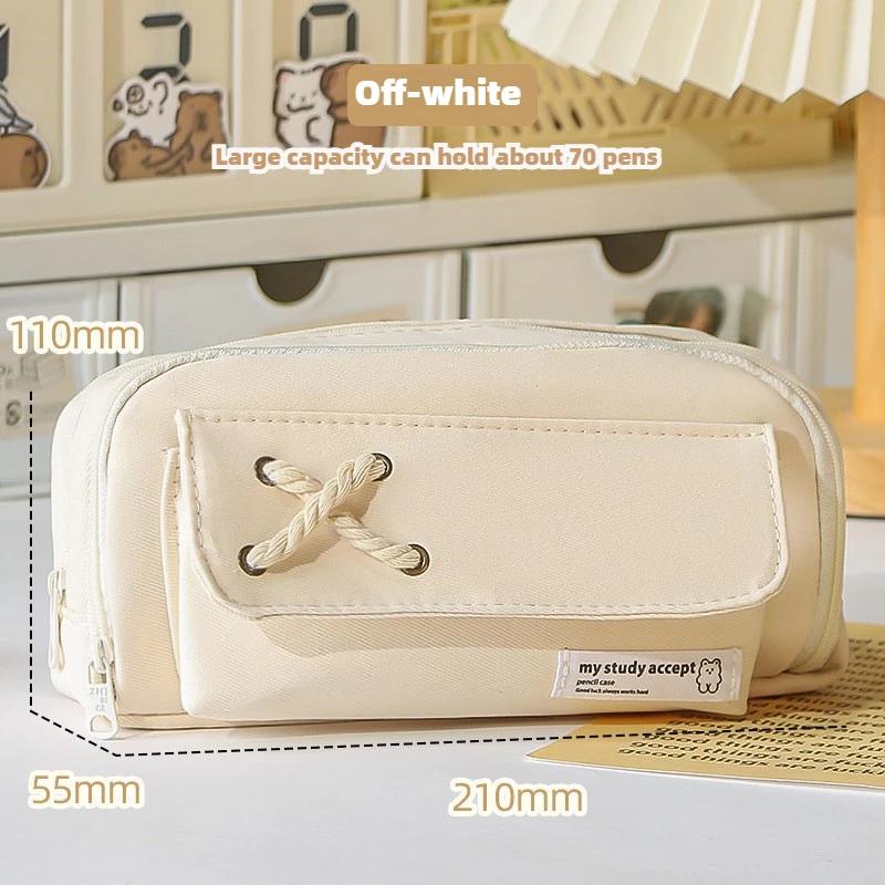 Button Cotton Rope Pencil Case Large Capacity Kids Storage Bag Student Stationery Box Girl Storage Pencil Case