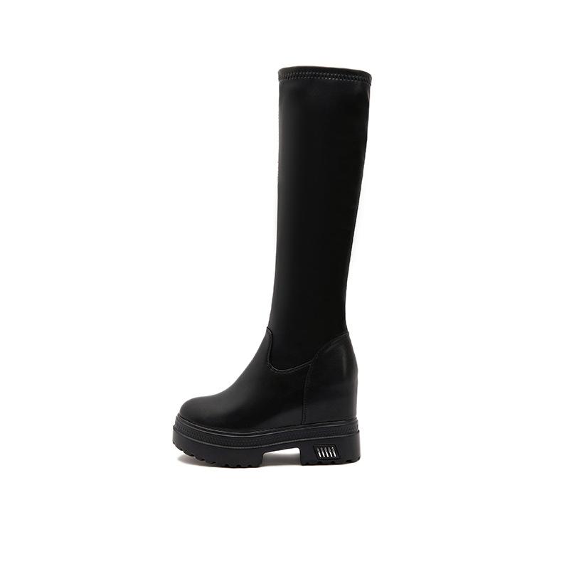 Boots women's autumn and winter new inner height increase elastic knight boots thick sole thin velvet but knee boots