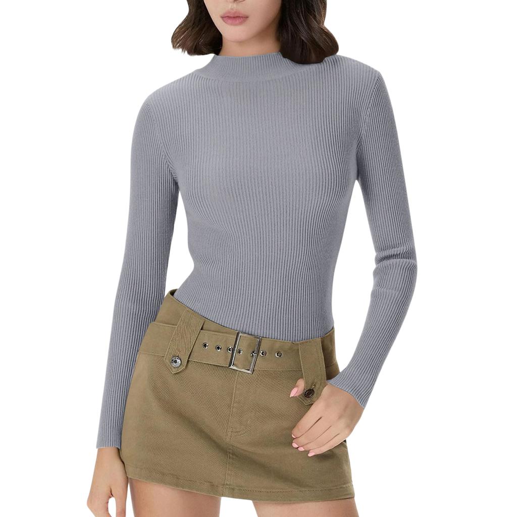 Women's Everyday Casual ,Color Half,High Neck Long,Sleeve Knit Base Layer Top