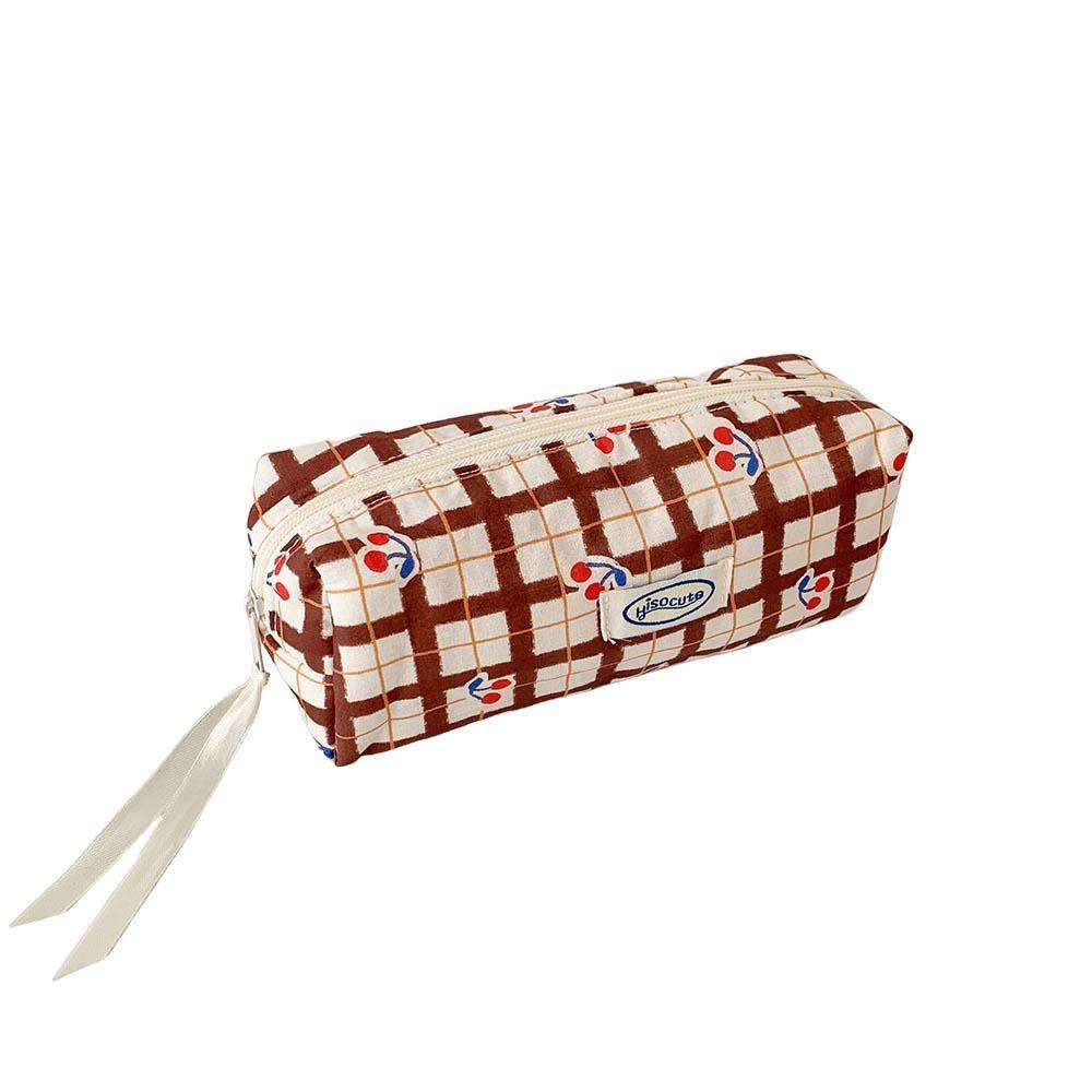 Large Capacity Y2K Cherry Pencil Case Checkered Cartoon Cherry Makeup Bag Korean Pencil Bag  Gifts