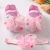 Wwo-piece Set Baby Girls Glitter Star Tulle Bow Crib Shoes & Matching Elastic Headband Set, Soft Dot Anti-Slip Sole Mary Jane Princess Shoes