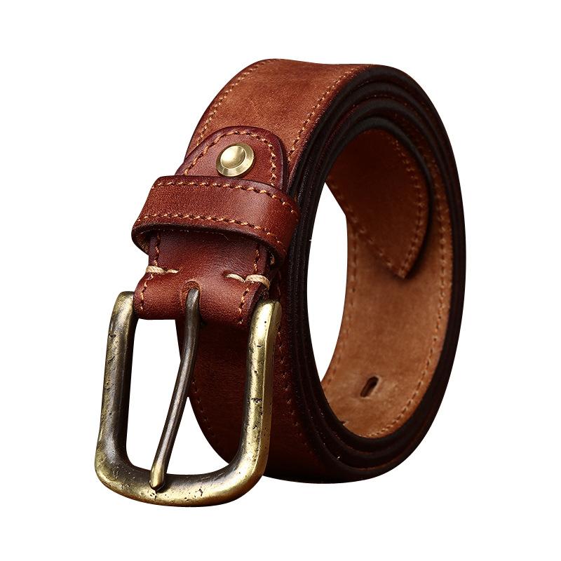 Pásek Pánský Zesílený Italská První Vrstva Hovězí Kůže Spona s Kolíčkem Retro Retro Styl Osobnost Trendy Džínový Pásek Pánský