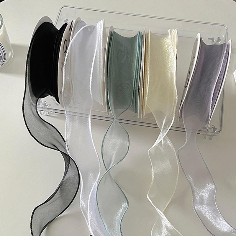 1Roll Sheer Organza Ribbon Chiffon Silk Ribbon for DIY Craft Gift Wrapping Christmas Decoration Wedding Bouquet Sewing Supplies