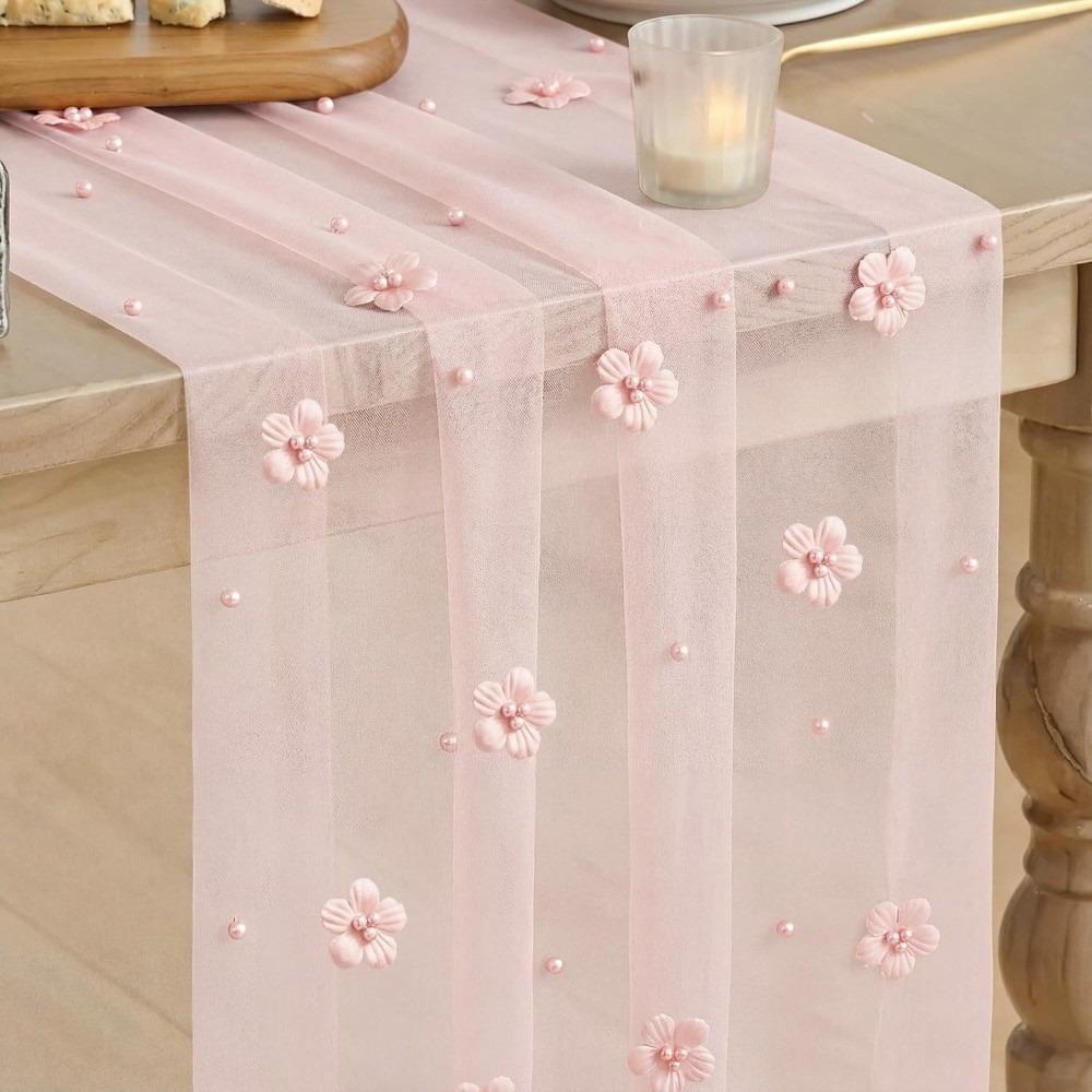 Romantic Tulle Table Runner Semi-Transparent Wedding Table Runner Gauze Tablecloth Birthday Party