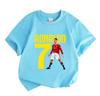 Boys Girls 100% Cotton Crew Neck Short Sleeve T-Shirt, Classic Football Star No.7 Ronaldo Printed Casual Soft Breathable Tee for Kids Daily Wear Sport