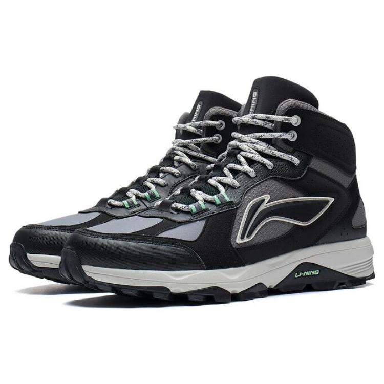 New LiNing Slip Resistant, Abrasion Resistant, Reflective High Top Running Shoes Men's Black Gray ARDS011-2