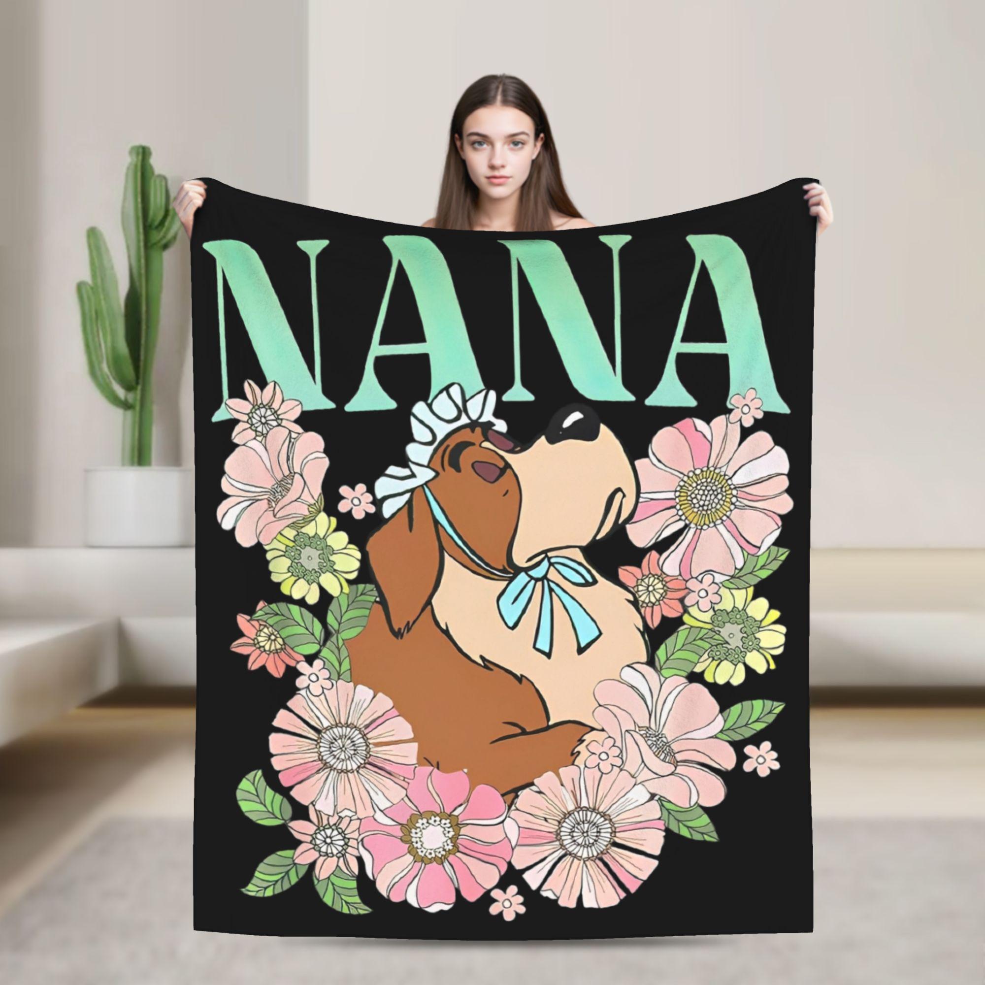 Manta de punto Retro Nana Dog Floral Peter Pan, manta de franela ultrasuave para viajes al aire libre, colcha de dormitorio 75X95CM