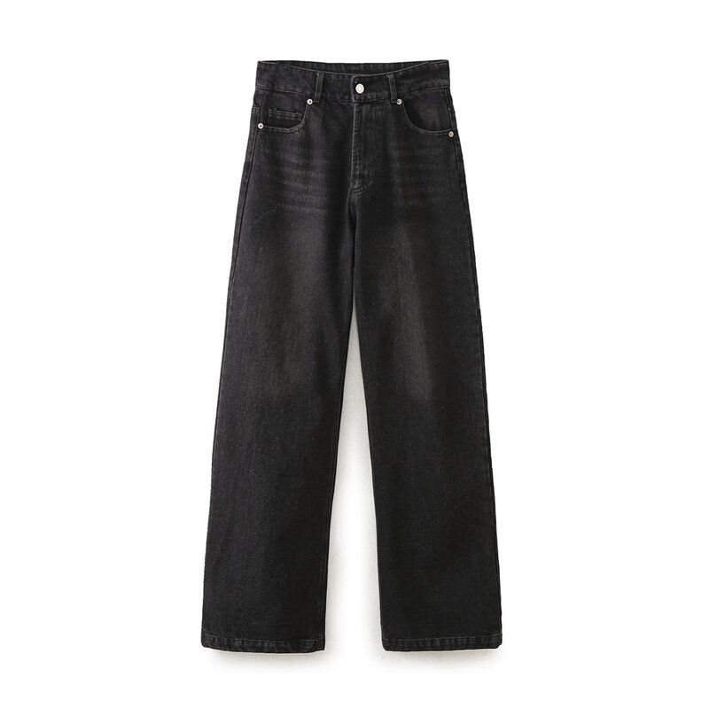 Fashion Wind Animal Pattern Washed Denim Jacket Coat Strap Decoration High Waist Wide Leg Denim 6045051