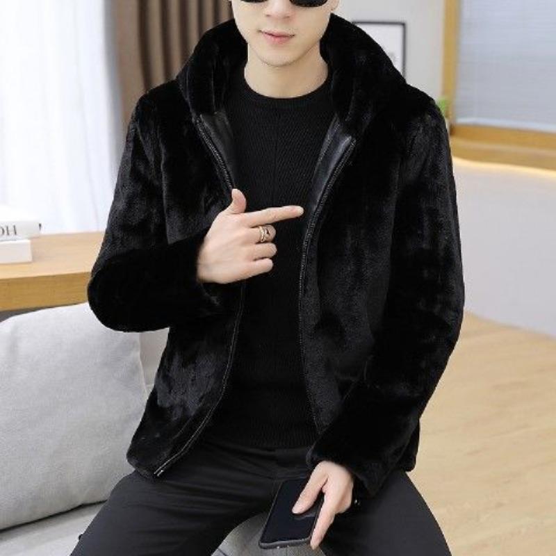 Winter Imitation Nerz Imitat Pelz Herren Kurz Slim-Fit Handsome Mantel Grün Trend Verdickt Pelzintegriert Outer
