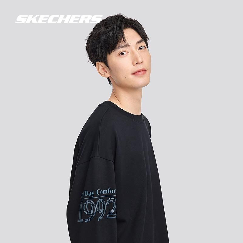 Skechers Sports Lifestyle Series Retro Loose Fit Crewneck Sweatshirt Unisex sweatshirt Carbon-Black L324U096-0018