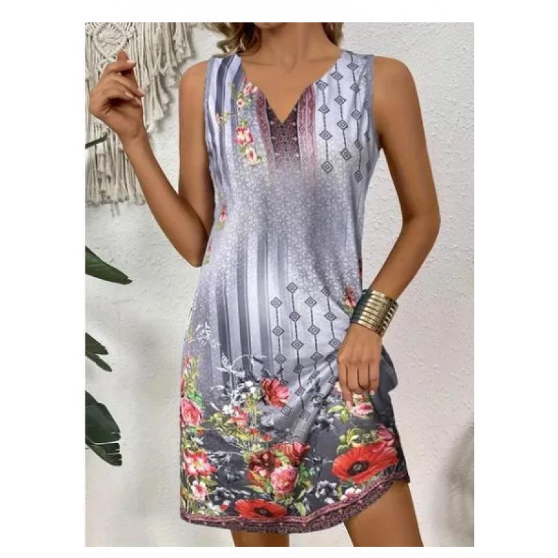 Summer New Printed Suspender Women's Fashion and Comfortable V-Neck Sleeveless Dress