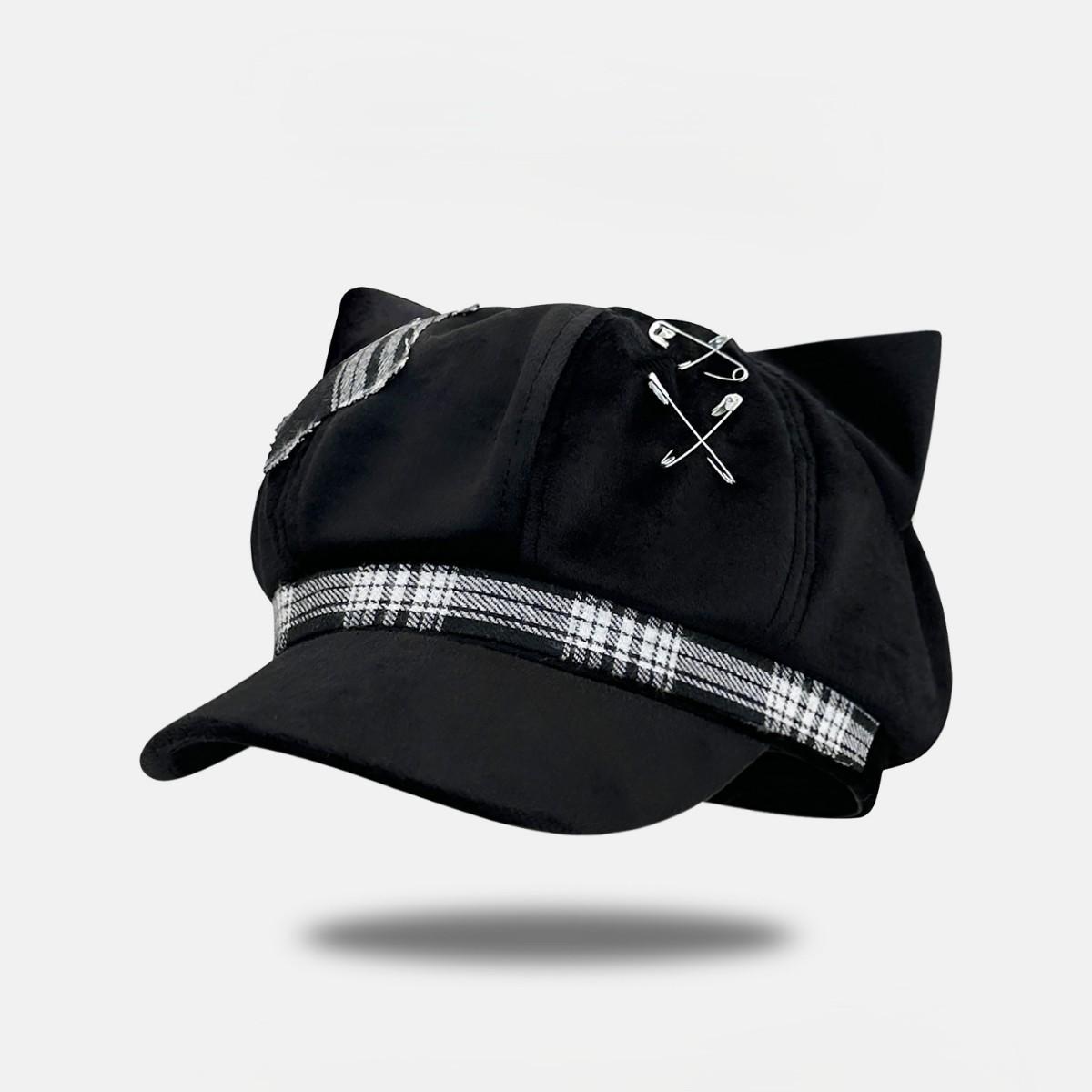 

2025 Plaid Pentagram Patch Paper Clip Cat Ear Beret Hat Millennium Spice Girl Sweet Cool Face One size fits all білий