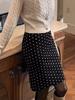 Women's Retro Polka Dot High-Waisted Slim Fit Mid-Length Skirt in Black