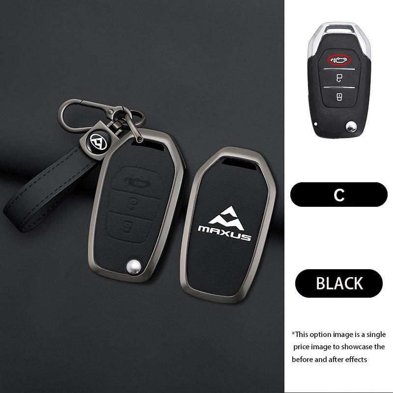Zinc Alloy Genuine Leather Auto Key Fob Cover Case Fit For Saic Maxus T60 Key Ring Smart Automotive Protective Guard Housing Remote Mount Auto