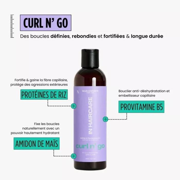 Gelée Coiffante - IN HAIRCARE - Curl N' Go - 250mL - Sans Parabène - Hydratante - Fixante