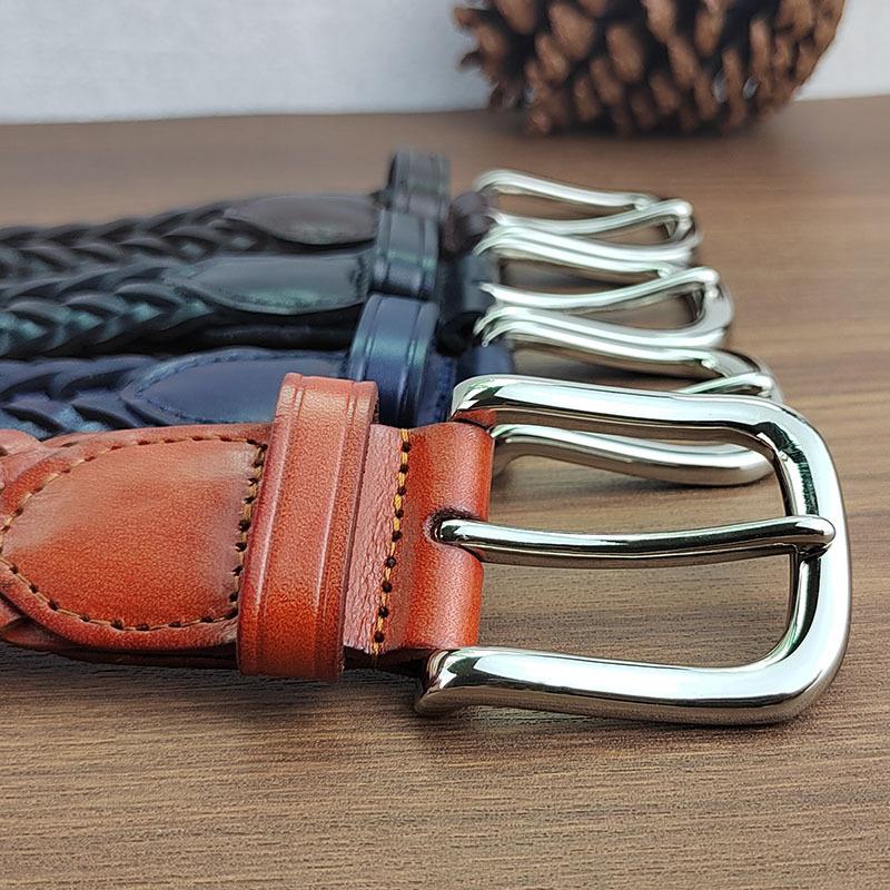 Handmade Leather Woven Belt Men'S Fashion Simple Business Woven Belt Cowhide Pin Buckle Neutral Waistband Tide