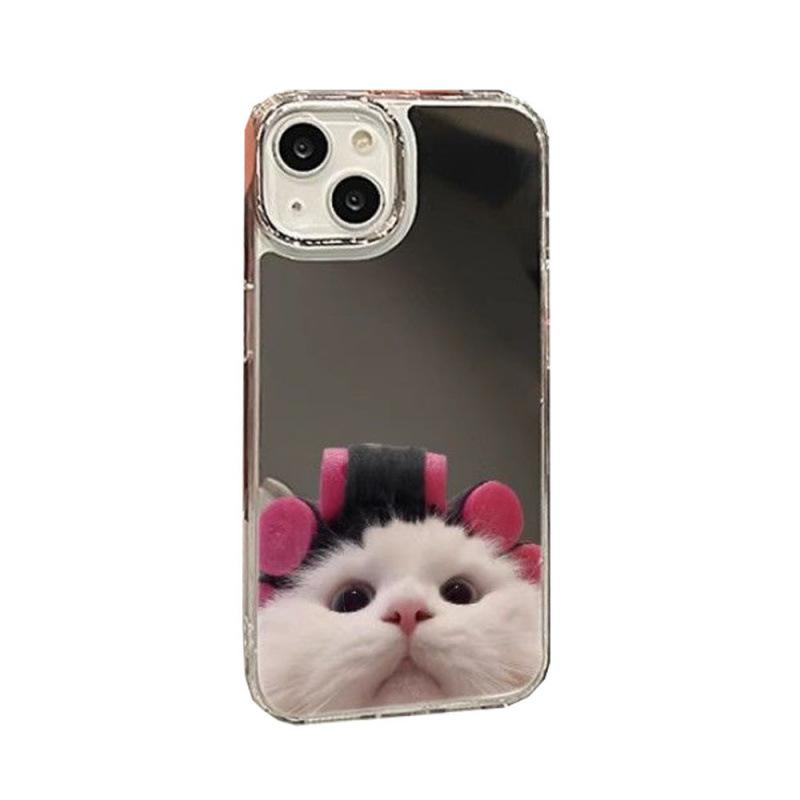 Cute curly hair cat iPhone11promax Apple 11 mobile phone case 11 makeup mirror 11 women 11 anti-drop 11