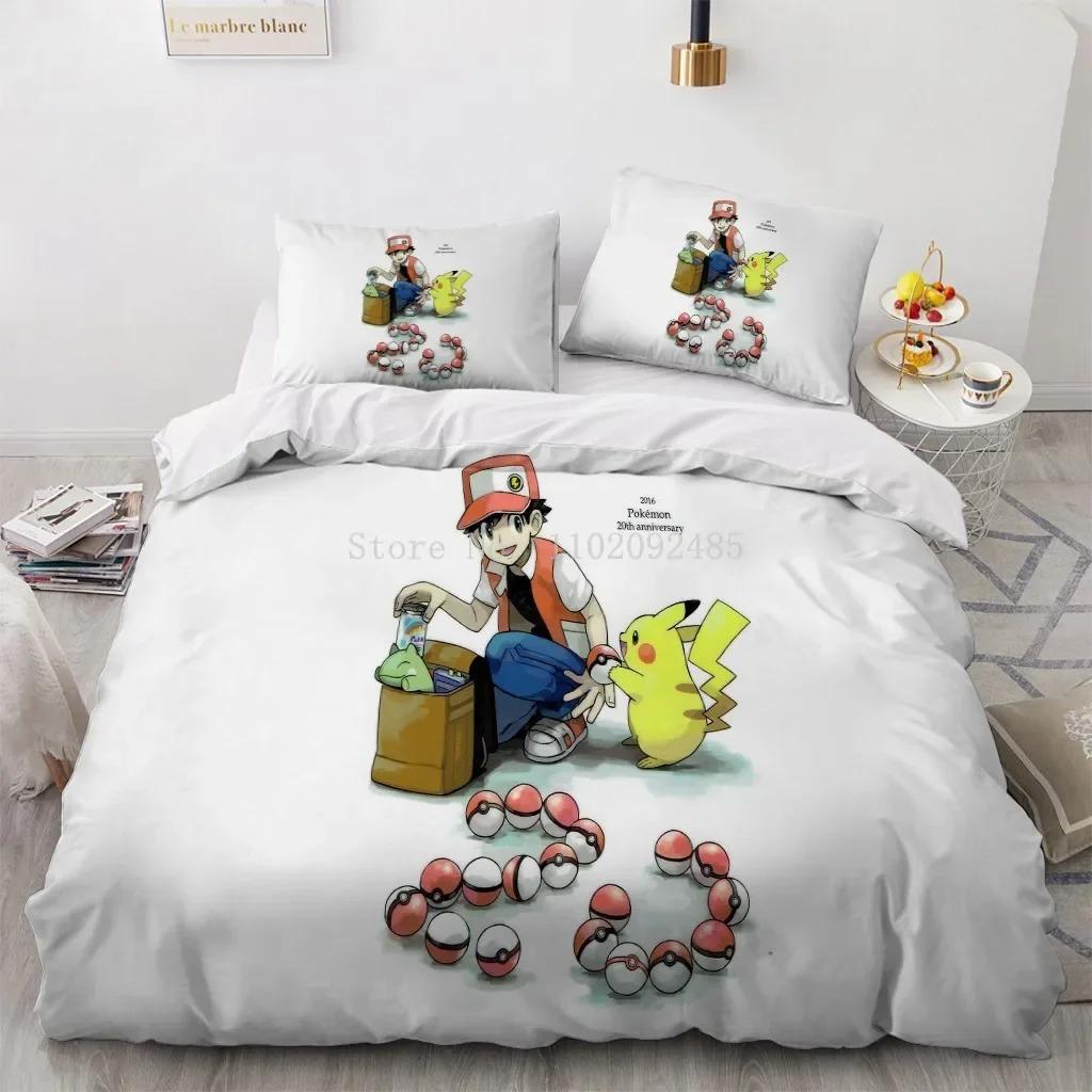 Pokemon Pikachu Quilt Cover Package Comforter Cover Full Size Twin Size King Size Size Children Kids Bedroom Bedclothes Bed Linen Package Decoration