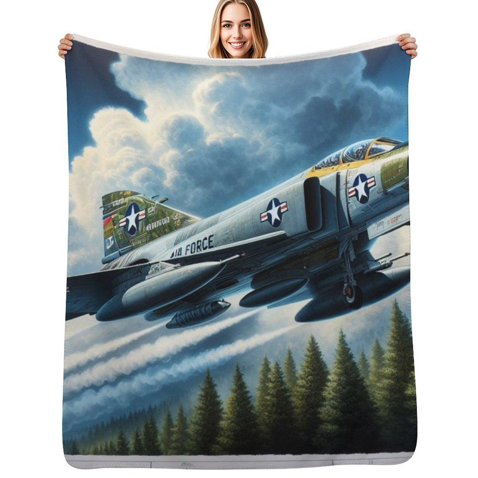 F-4 Phantom Throw Blanket Shaggy Furry Soft Blanket for Bedroom Living Room Size: 75*100cm, Weight: 230 GSM