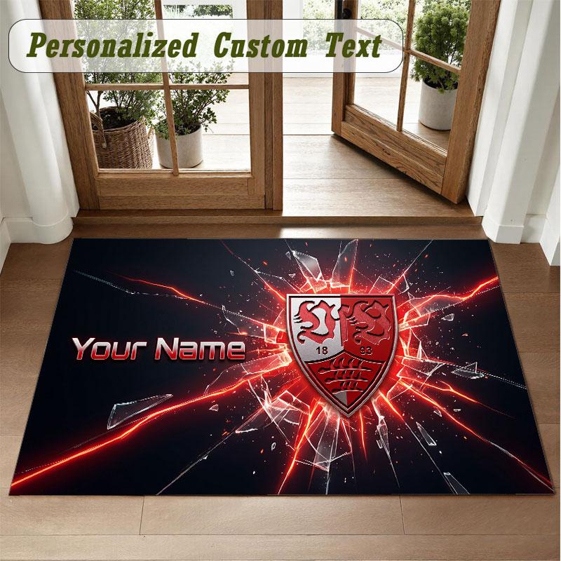 Crystal Velvet Square Rug Custom NameVfB Stuttgart FC Pattern Non Slip Home Floor Decor Rug