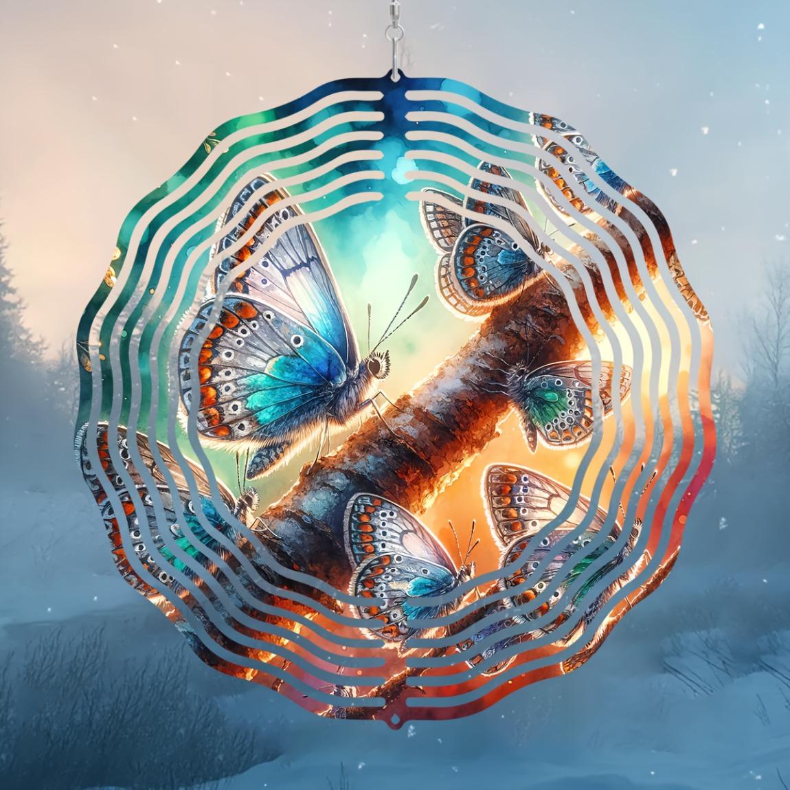 

Butterflies Wind Spinner 10 Inch 3D Kinetic Metal Art Garden Decor with 360 Rotating Hook Vibrant Blue Orange Outdoor Indoor Hanging Sculpture 01A