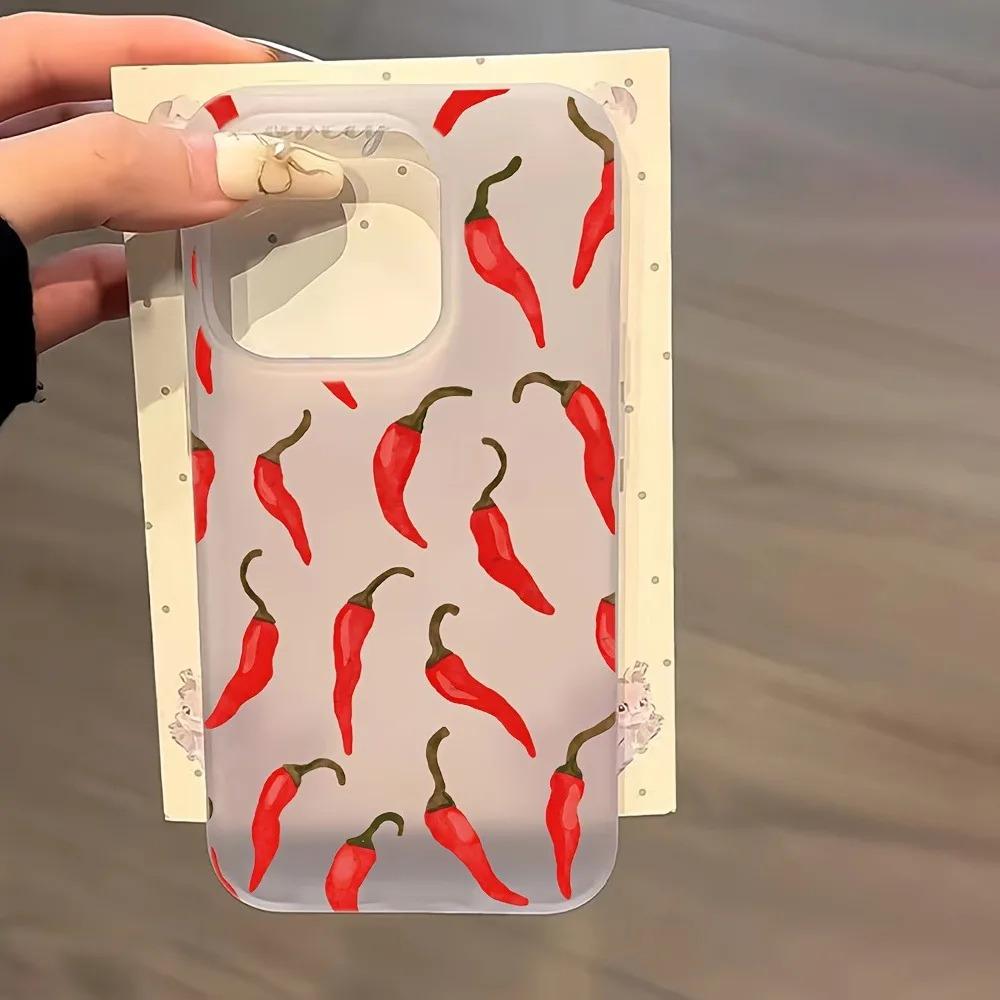 A Cartoon Red Chili Pepper Patterned Matte Soft Phone Case For iPhone 17 Pro Max 16 15 14 13 12 11 XS X XR 7 8 Plus 17 Air Cover