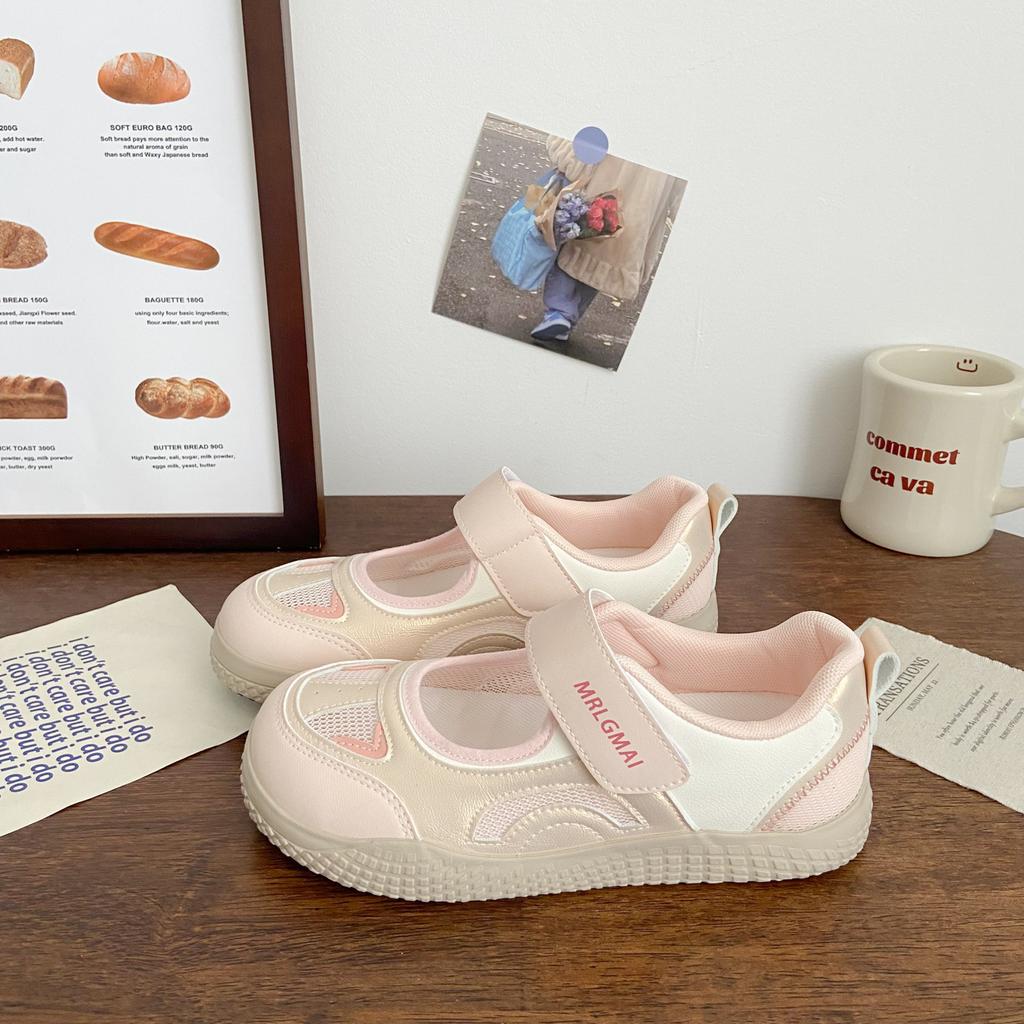 Pink hollow board shoes women's summer new niche Velcro versatile breathable little white shoes