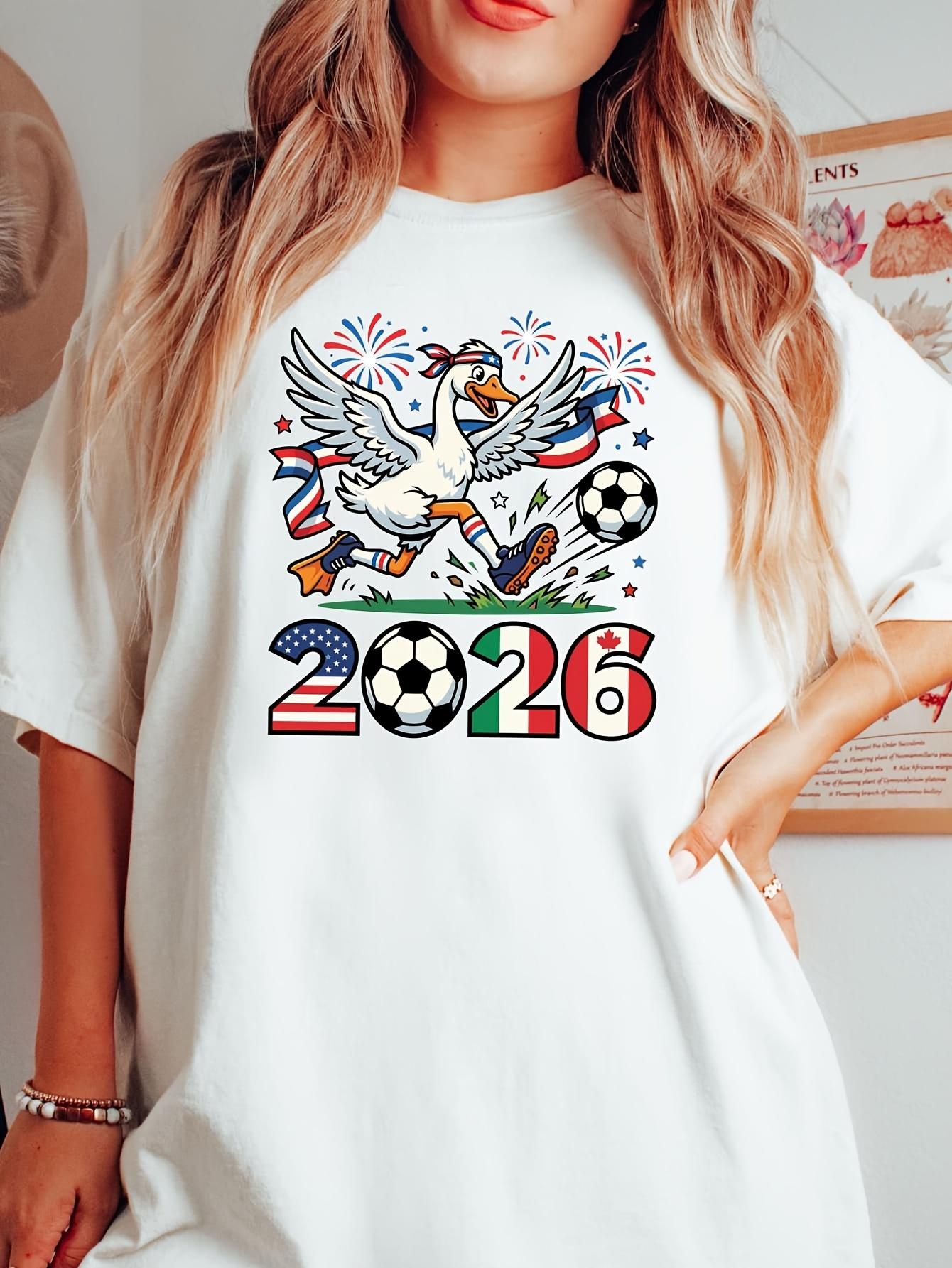 

May Include White T Shirt Featuring a Cartoon Goose Playing Soccerwi S белый