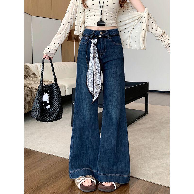 Kumikumi Retro Sexy Dark Blue Slightly Flared Jeans Women's Clothing Fall New Arrival High Waist Figure Flattering Mopping Pants
