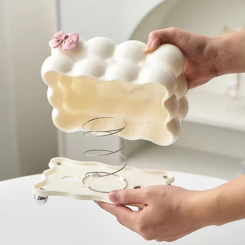 1pc Tissue Box Holder – Decorative Tissue Holder with Pink Bow, Functional Plastic Desktop Organizer – Home Decor for Bedroom, Dining And Living Room