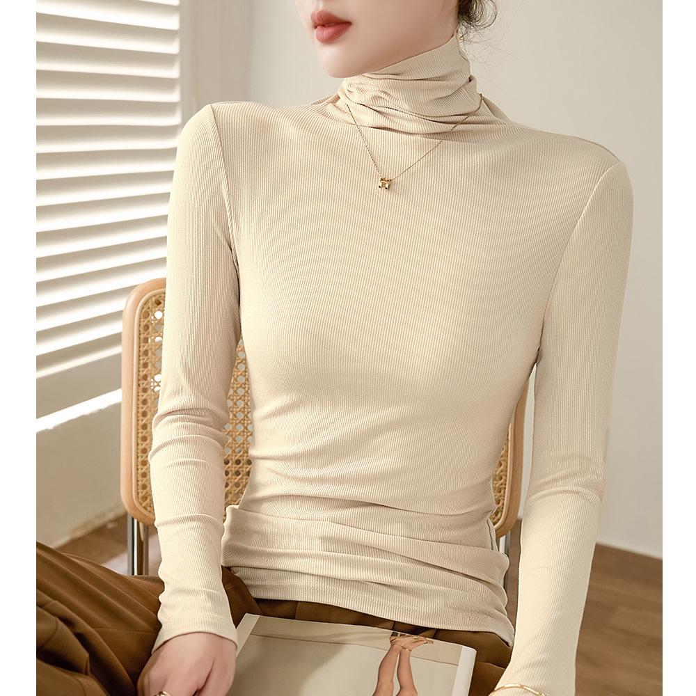 Top Feminino Slimming Elástico de Algodão Canelado Gola Alta Manga Longa - Outono/Inverno 2025