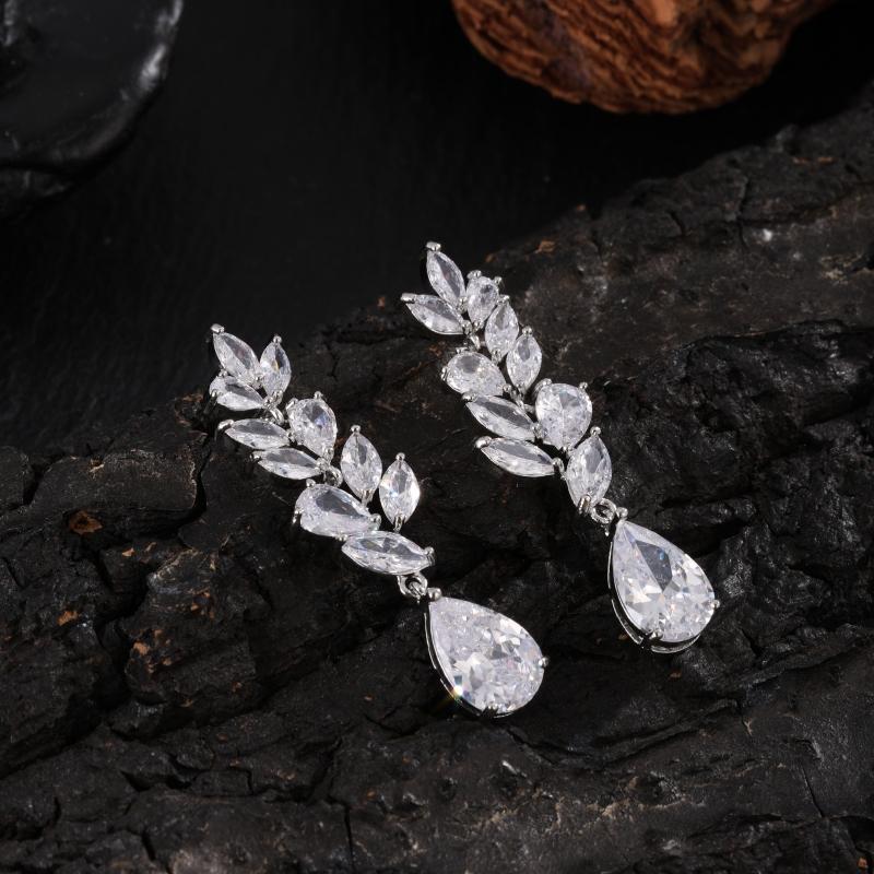ZAKOL Luxury Flower Cubic Zirconia Bridal Earrings for Women Trendy Crystal Bling Drop Earring Wedding Party Jewelry