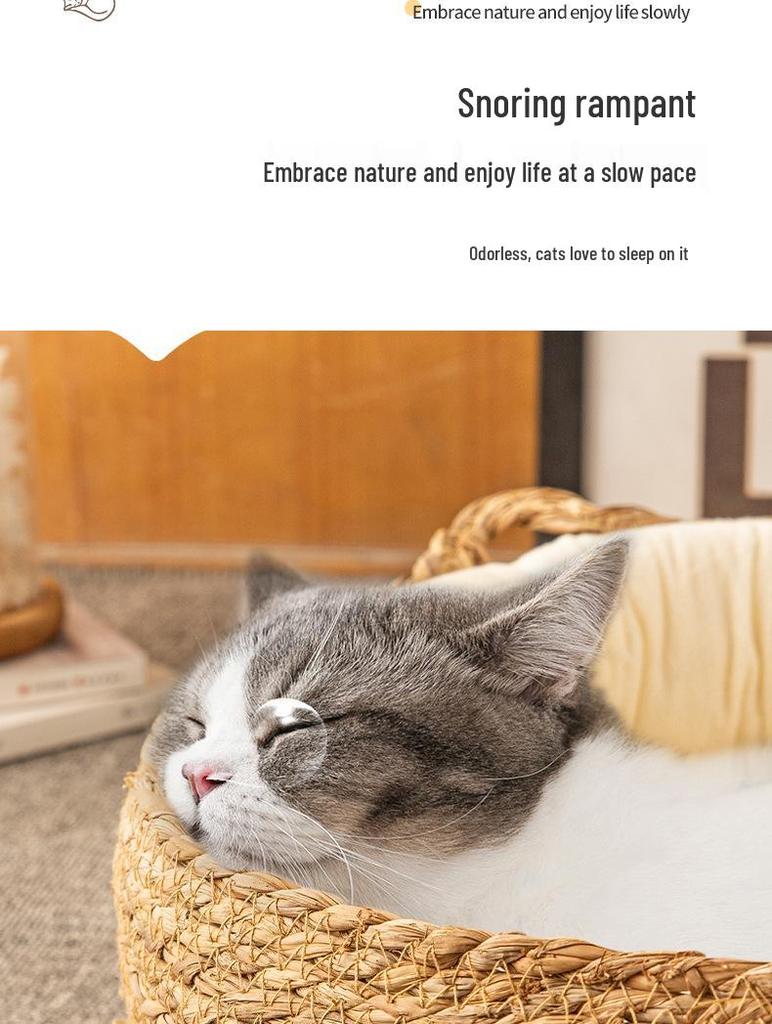 Four Seasons Rattan Cat Nest: Cozy Straw-Weaved Bed for Cats & Small Dogs