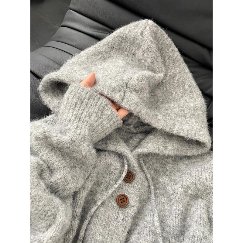 

Ленивый кардиган с капюшоном Корейский мягкий клейкий необычный свитер Grey S [Suggested 37.50 kg-45.00 kg]]