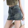 High-Waisted Denim A-Line Skirt - Nostalgic, Slimming, Stretch Fit, and Leg-Lengthening Design
