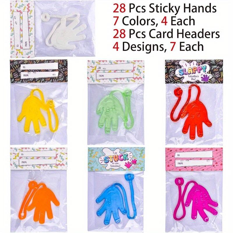 JOYFY 28 Packs Valentines Day Sticky Hands with Card Headers for Party Favor Classroom Exchange Prizes Greeting Cards