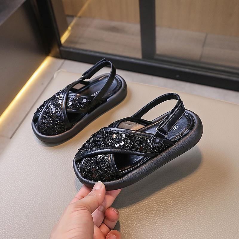Children's Sandals Summer Glitter Girls Causal Beach Slippers New Versatile Kids Anti-kick Sequins Sandals Soft Bottom Fashion